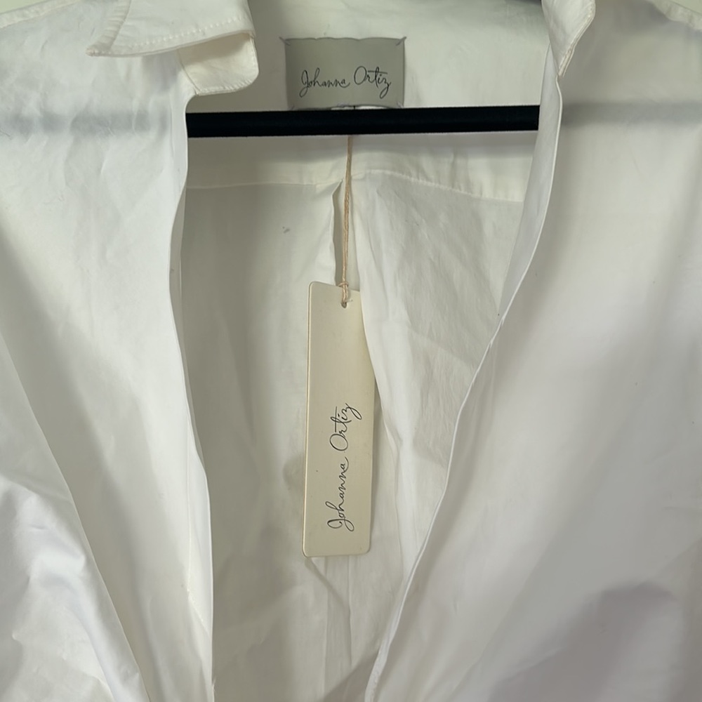 Johanna Ortiz White Button-Front Midi Dress with Tie Waist - Picture 2 of 9